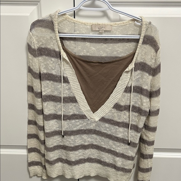 LOFT Sweaters - LOFT V-Neck Sweater with Cream and Brown Stripes